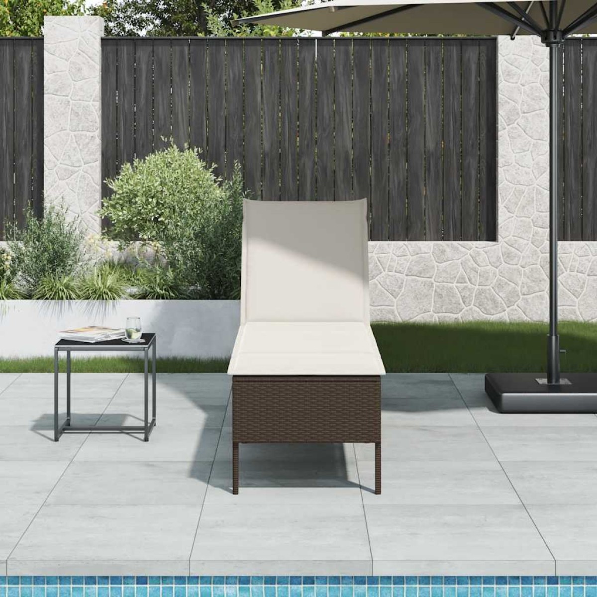 vidaXL Ξαπλώστρα με Μαξιλάρι Καφέ 55x200x44 εκ. από Συνθετικό Ρατάν