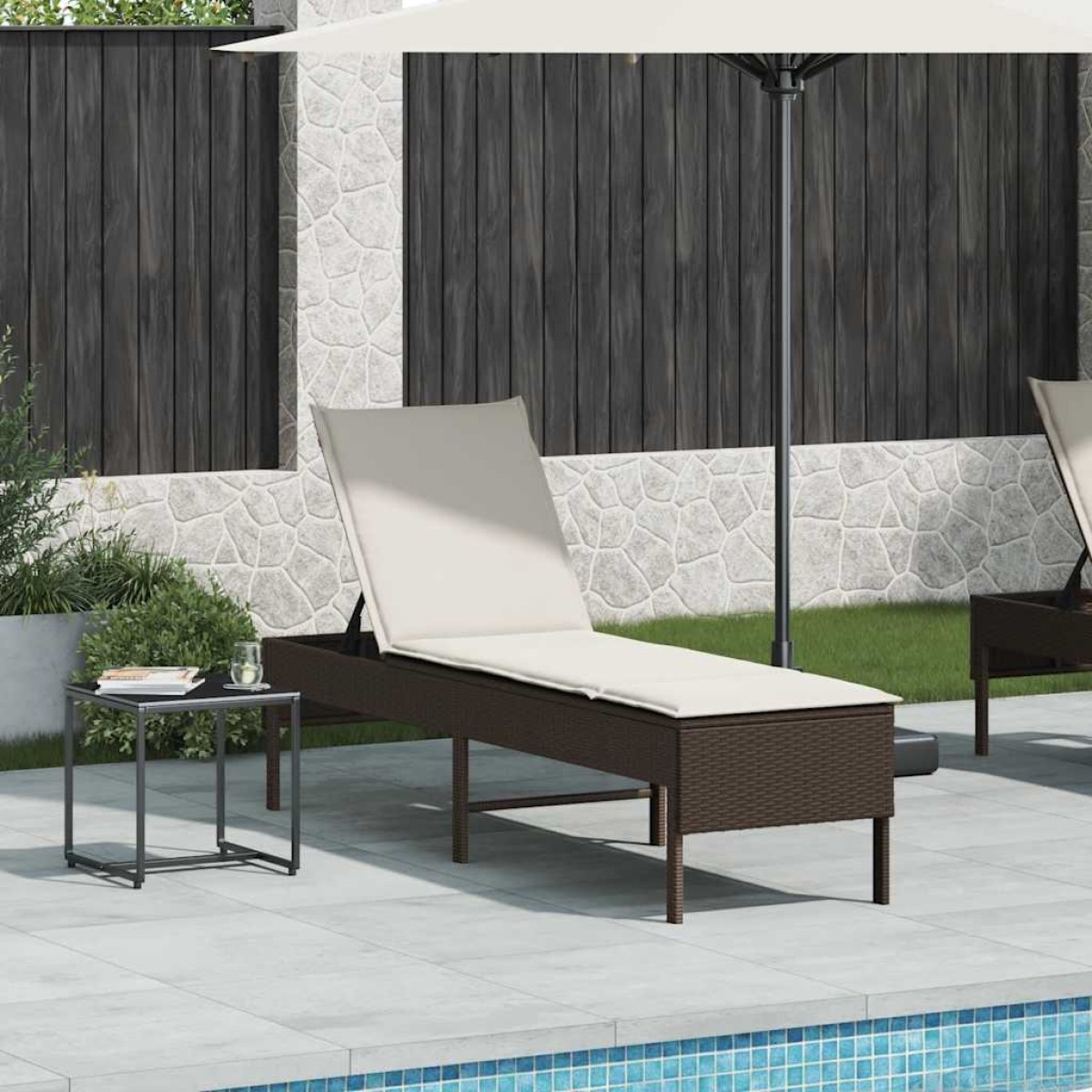 vidaXL Ξαπλώστρα με Μαξιλάρι Καφέ 55x200x44 εκ. από Συνθετικό Ρατάν