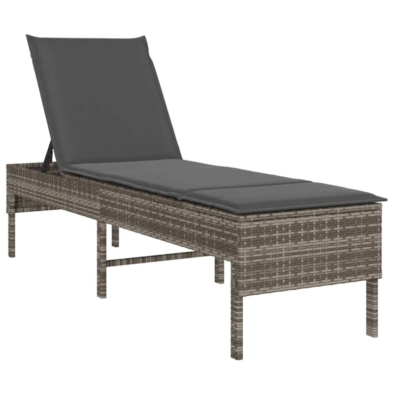vidaXL Ξαπλώστρα με Μαξιλάρι Γκρι 55x200x44 εκ. από Συνθετικό Ρατάν
