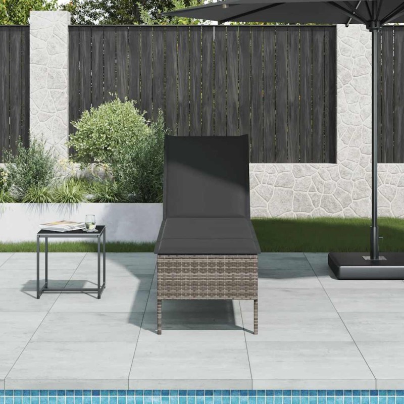 vidaXL Ξαπλώστρα με Μαξιλάρι Γκρι 55x200x44 εκ. από Συνθετικό Ρατάν