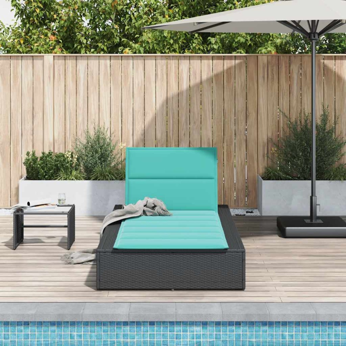 vidaXL Ξαπλώστρα με αιωρούμενο μαξιλάρι Μαύρο Poly Rattan