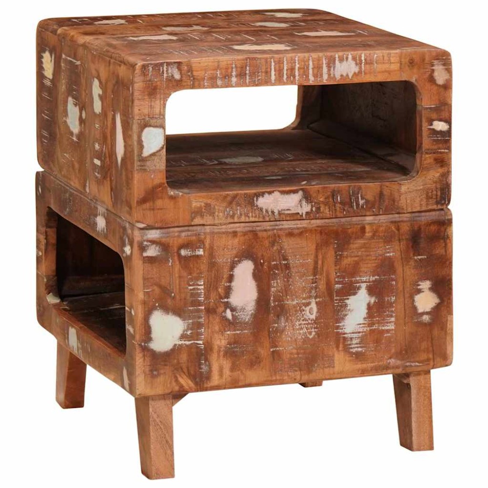 vidaXL End Table με ράφι Καφέ 40 x 40 x 49 εκ Στερεό Ανακτηθέν Ξύλο