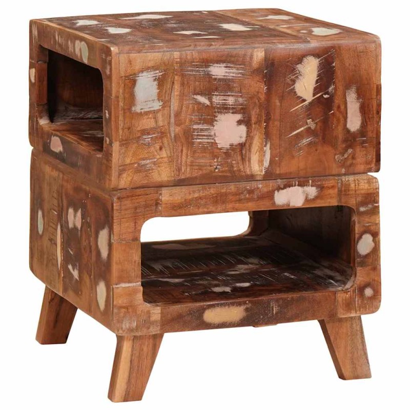 vidaXL End Table με ράφι Καφέ 40 x 40 x 49 εκ Στερεό Ανακτηθέν Ξύλο