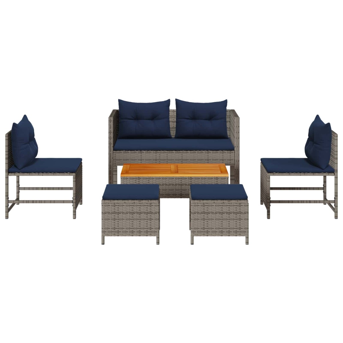 vidaXL Σετ Καναπέ Κήπου 6 τμχ. Γκρι και Navy Blue συνθετικό ρατάν