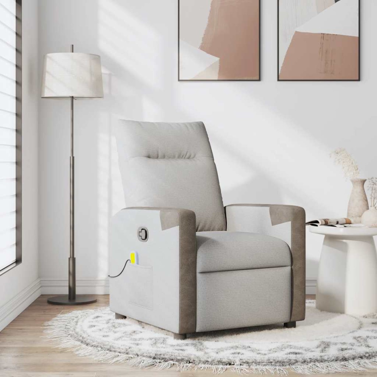 vidaXL καρέκλα ανάκλισης μασάζ Cloud Grey Fabric