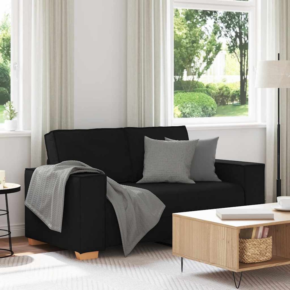 vidaXL Καναπές Διθέσιος Μαύρος 160x78x84 εκ. από Υφασμάτινο Υλικό