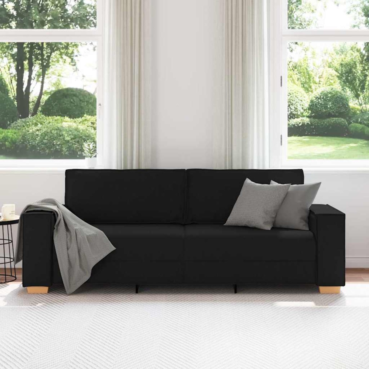 vidaXL Τριθέσιος Καναπές Μαύρος 220x78x84 εκ. από Ύφασμα