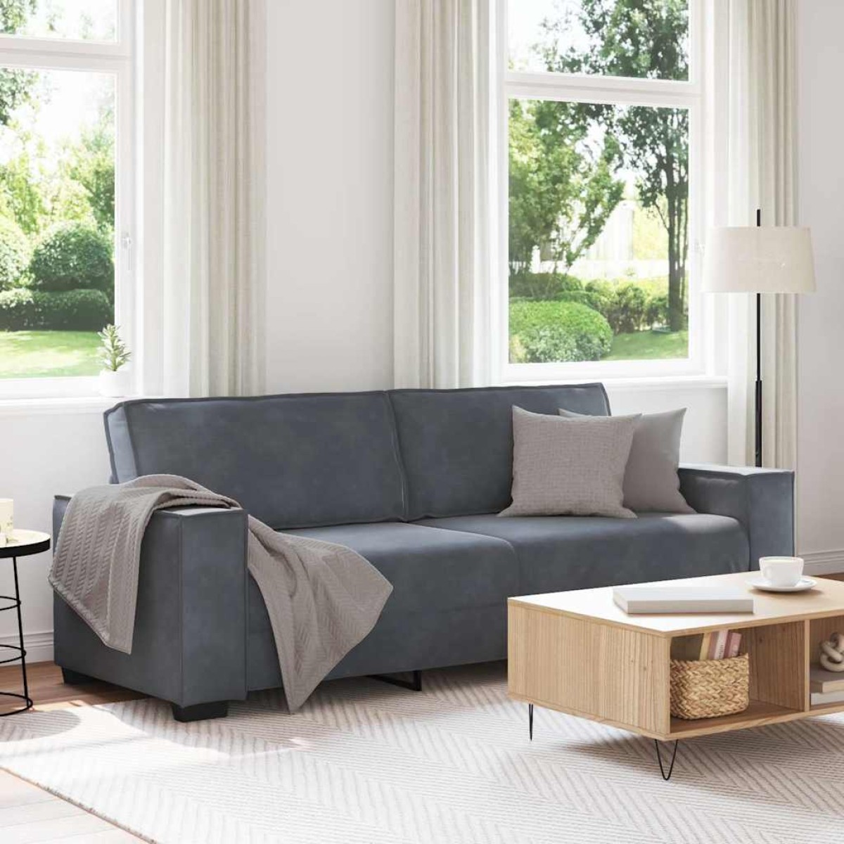 vidaXL Τριθέσιος Καναπές Σκούρο Γκρι 220x78x84 εκ. Βελούδο