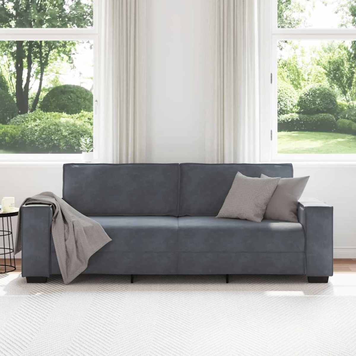 vidaXL Τριθέσιος Καναπές Σκούρο Γκρι 220x78x84 εκ. Βελούδο