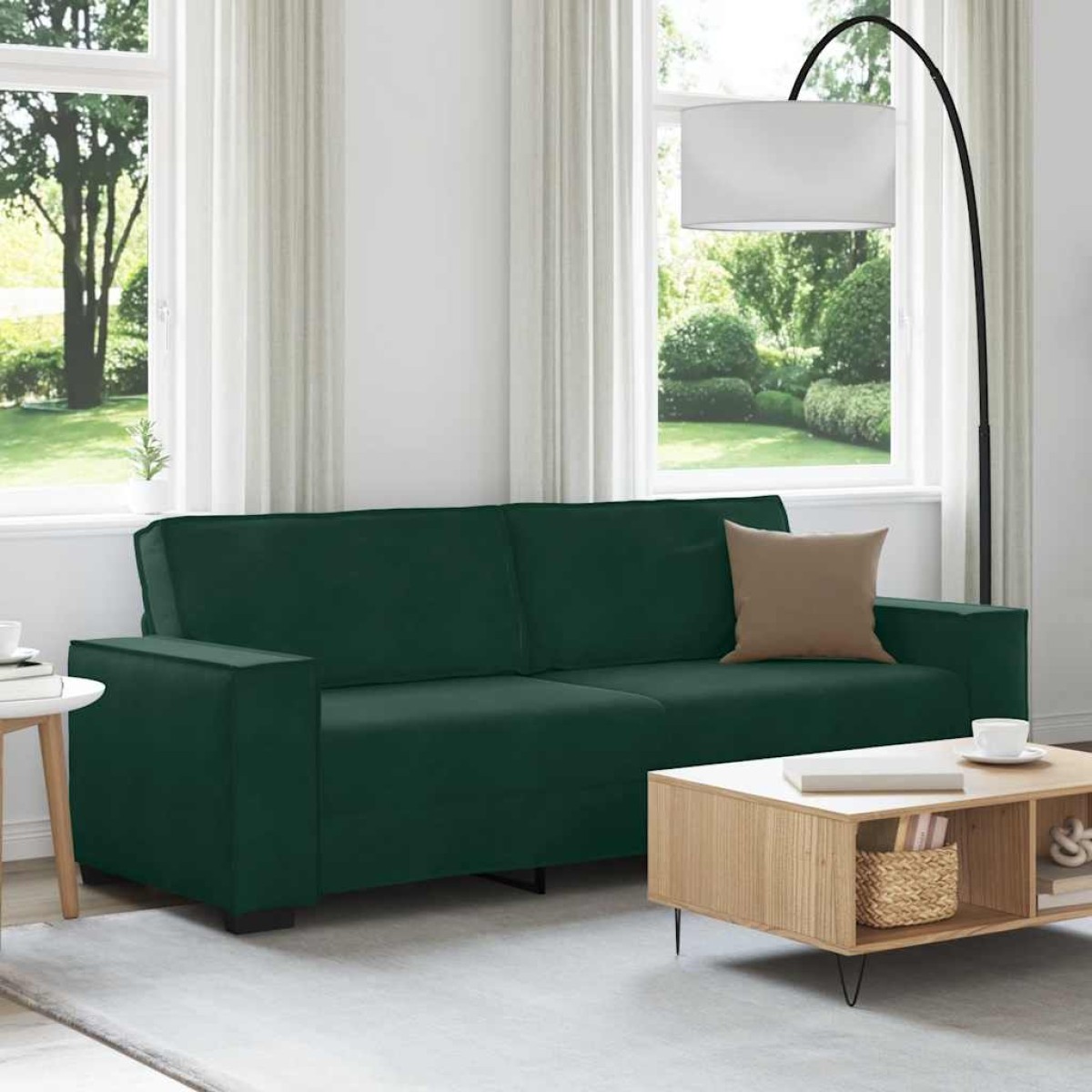vidaXL Τριθέσιος Καναπές Σκούρο Πράσινο 220x78x84 εκ. Βελούδο