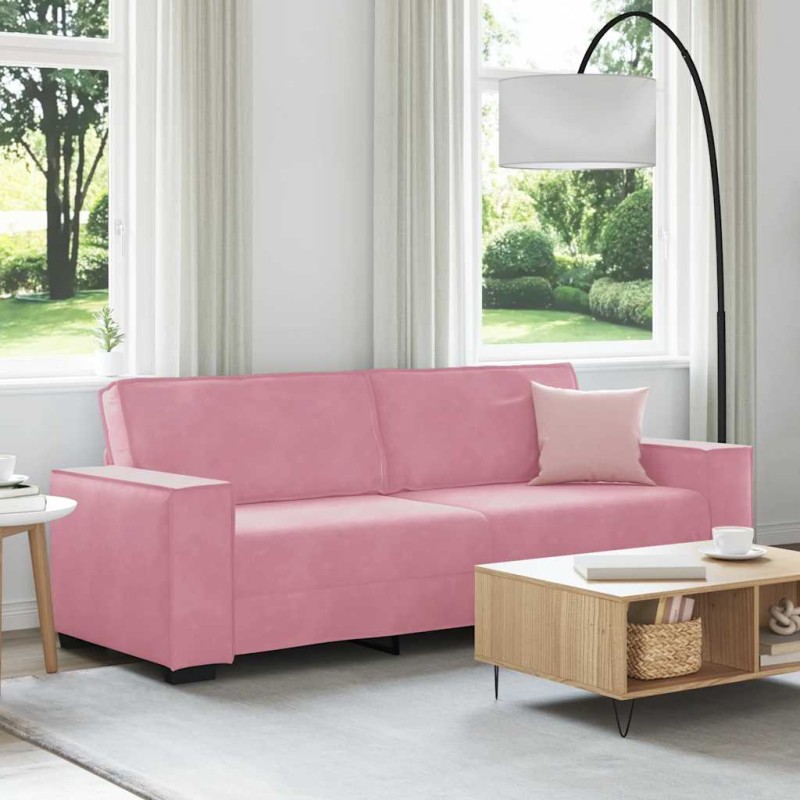vidaXL Τριθέσιος Καναπές Ροζ Βελούδινος 220x78x84 εκ.