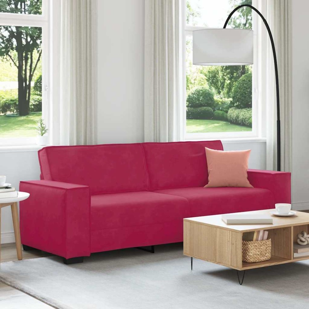 vidaXL Τριθέσιος Καναπές Κόκκινος Βελούδος 220x78x84 εκ.