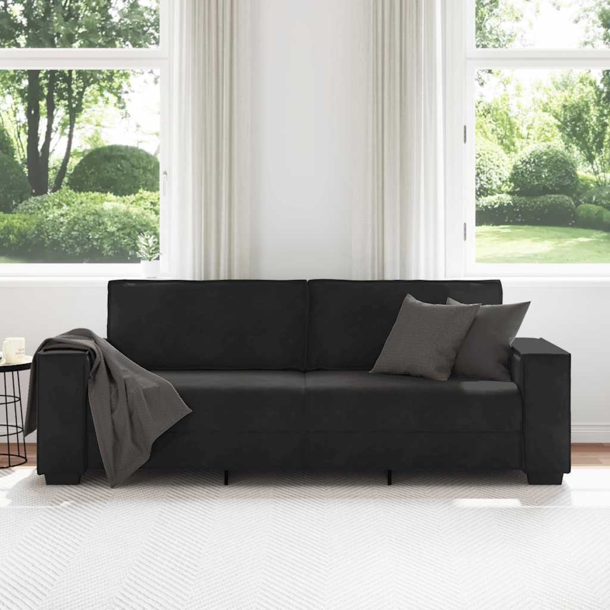 vidaXL Τριθέσιος Καναπές Μαύρος Βελούδινος 220x78x84 εκ.
