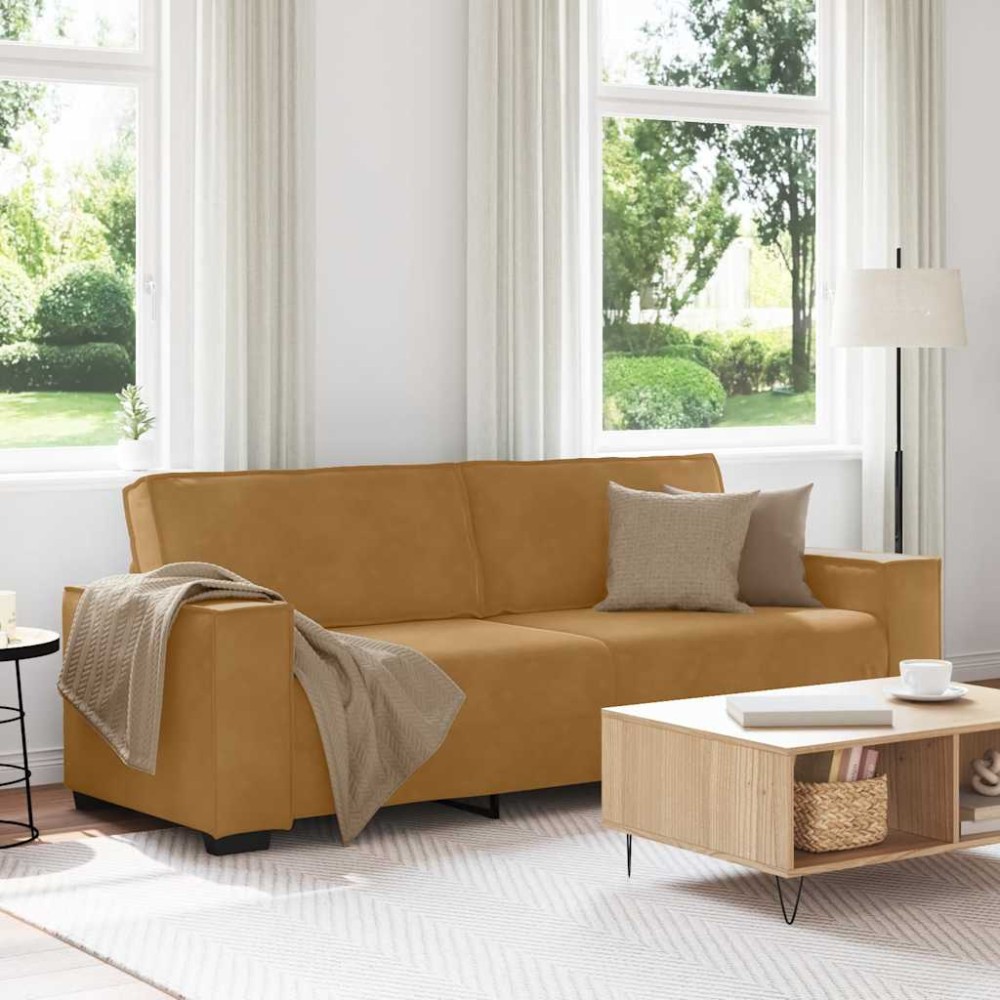 vidaXL Τριθέσιος Καναπές Καφέ Βελούδινος 220x78x84 εκ.