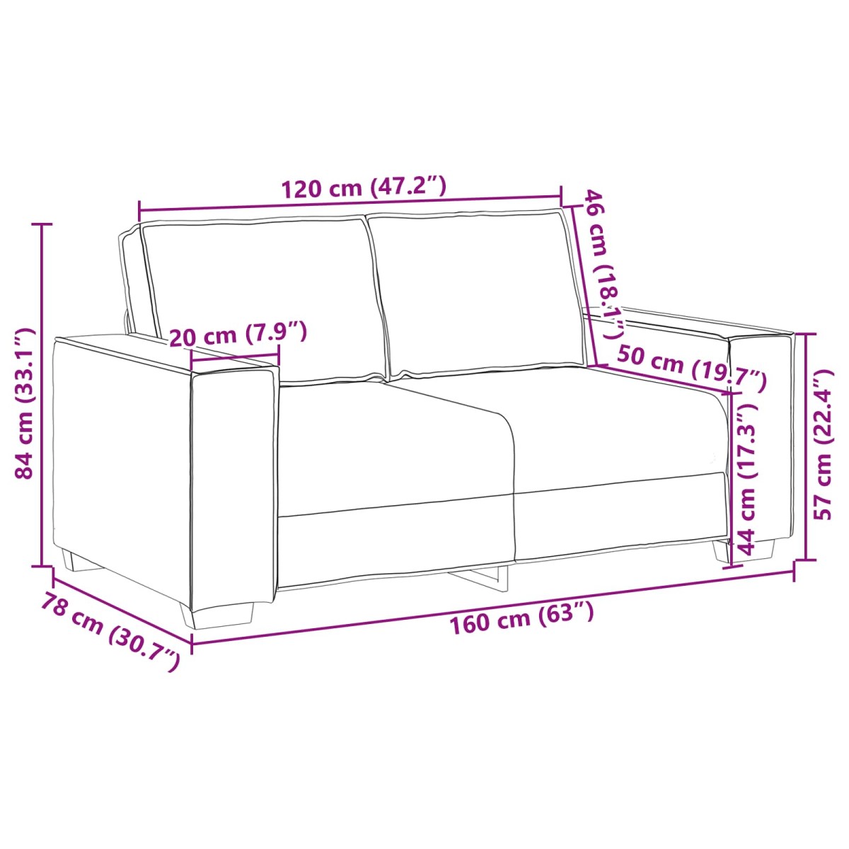 vidaXL Διθέσιος καναπές Λευκός 160 cm Τεχνητό Δέρμα
