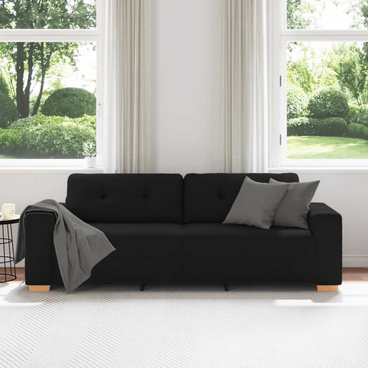 vidaXL Τριθέσιος Καναπές Μαύρος 220x78x80 εκ. Ύφασμα
