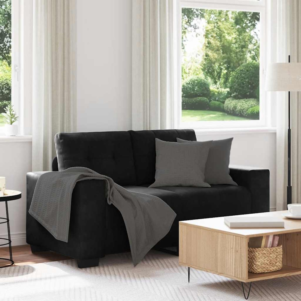 vidaXL Καναπές Διθέσιος Μαύρος Βελούδινος 160 x 77 x 82 εκ.
