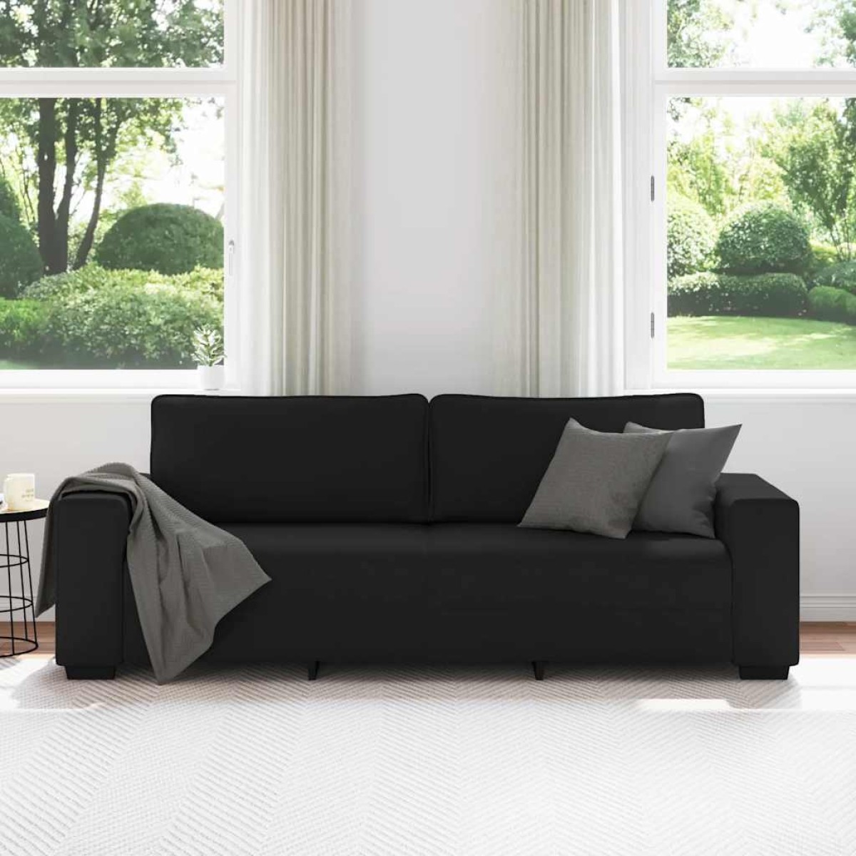 vidaXL Τριθέσιος Καναπές Μαύρος 220x77x82 εκ. Ύφασμα