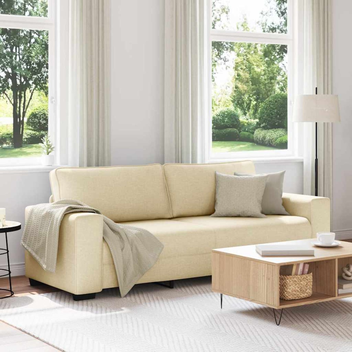 vidaXL Τριθέσιος Καναπές Μπεζ 220x77x82 εκ. Ύφασμα