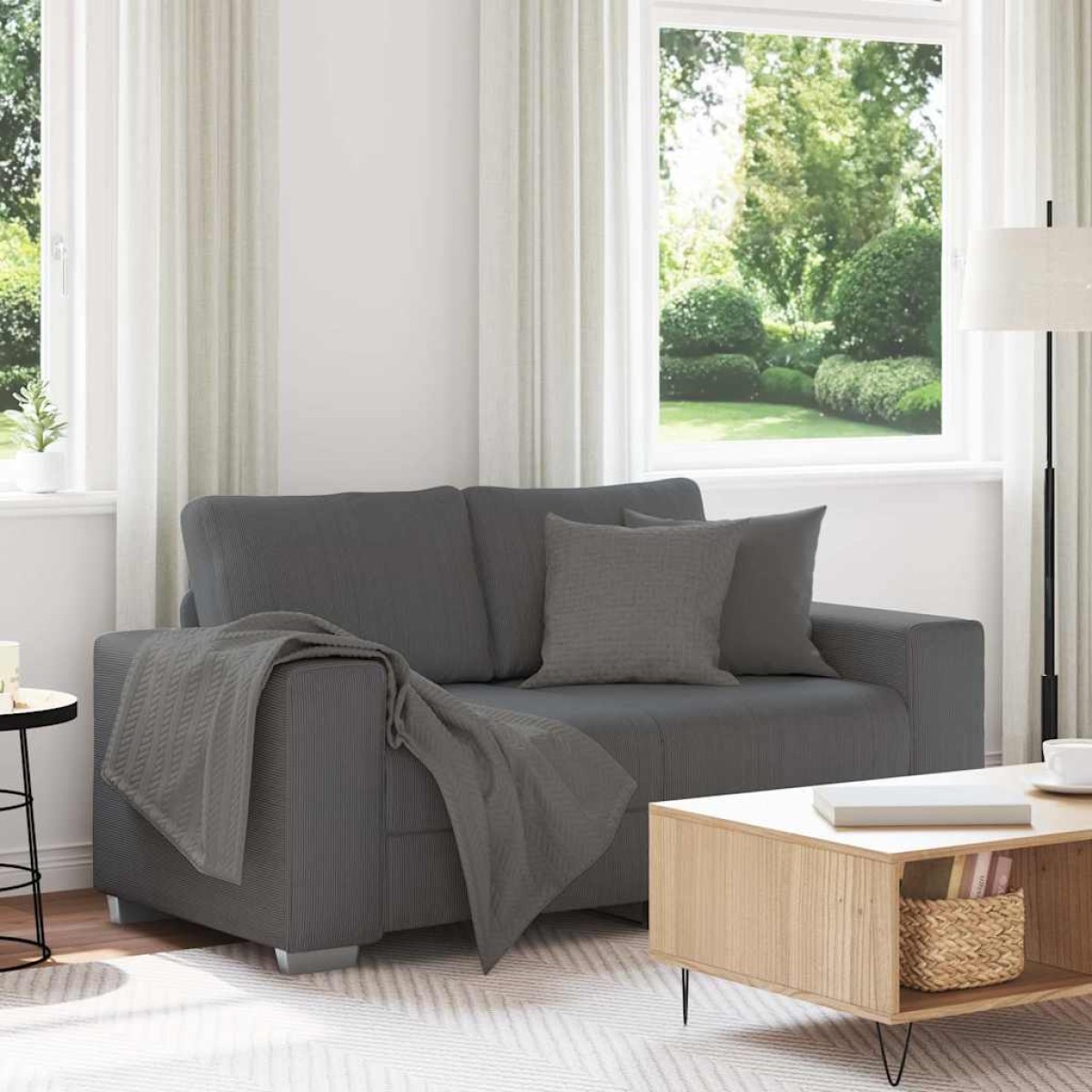 vidaXL Διθέσιος Καναπές-Σέτ Σκούρο Γκρι 160 x 77 x 82 εκ. από Ύφασμα Κοτλέ