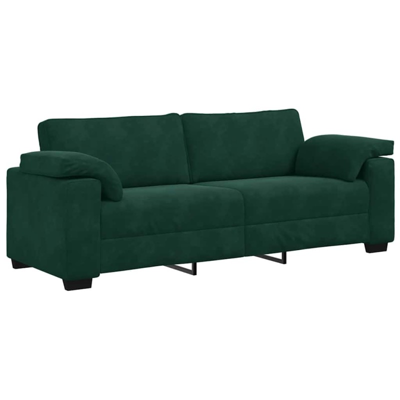 vidaXL Τριθέσιος Καναπές Σκούρο Πράσινο 220x77x82 εκ. Βελούδο