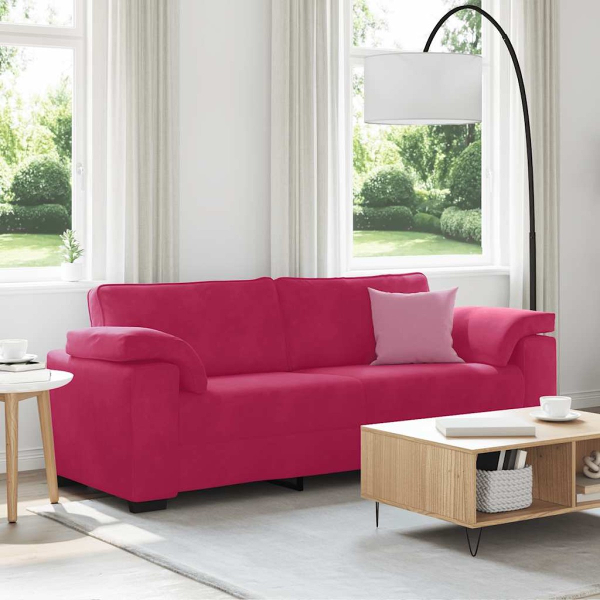 vidaXL Τριθέσιος Καναπές Κόκκινος Βελούδος 220x77x82 εκ.