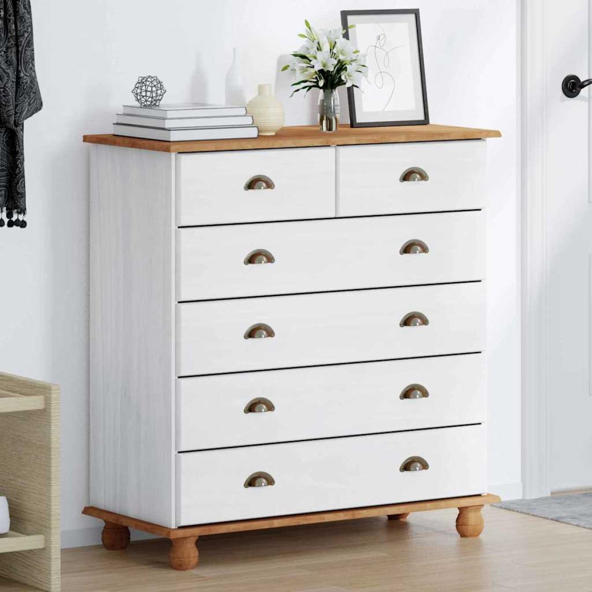 vidaXL Συρταριέρα ASKIM Λευκό 91 x 40 x 95,5 εκ. Στερεά ξυλεία πεύκου