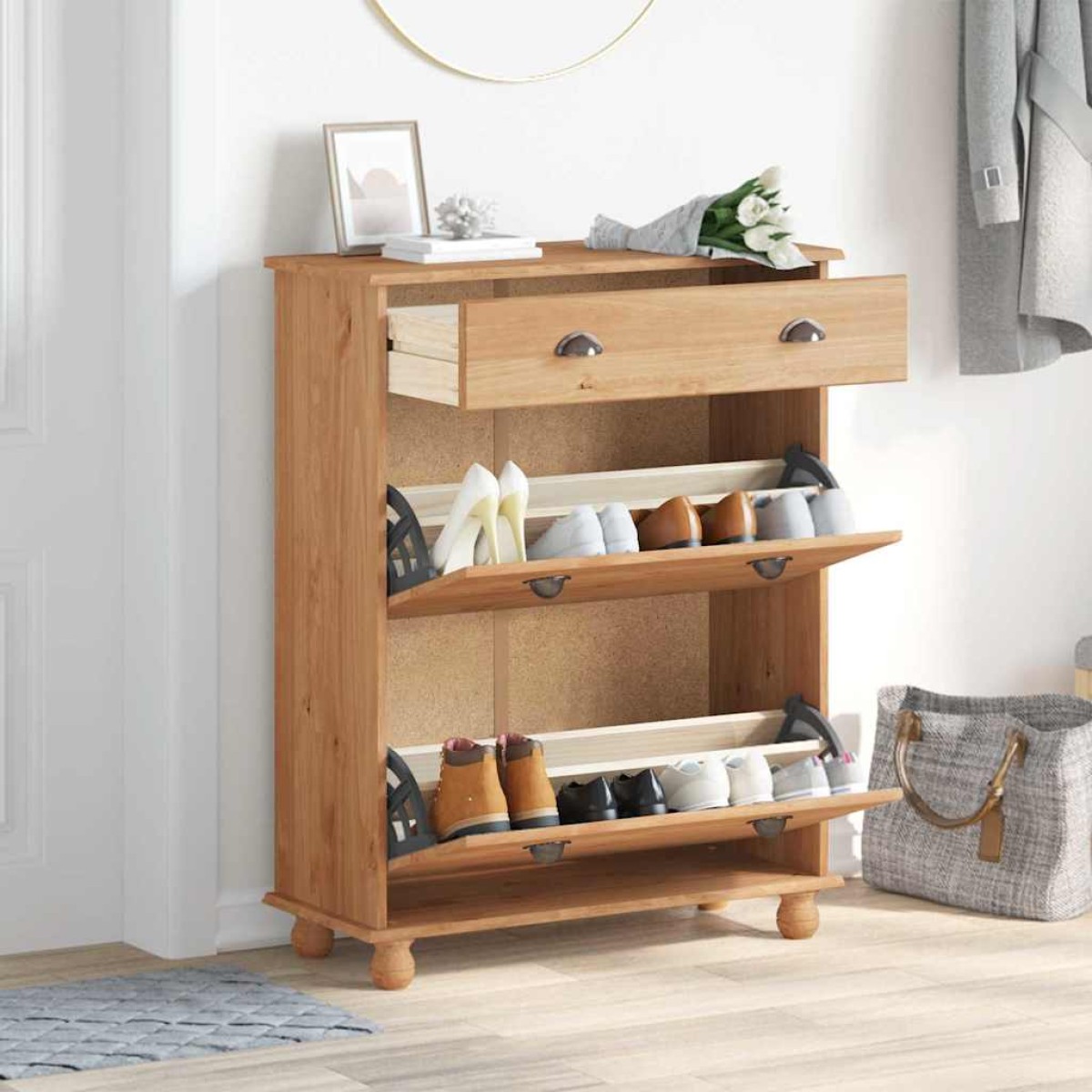 vidaXL Ντουλάπα Παπουτσιών με συρτάρι ASKIM Καφέ 85 x 35 x 108 εκ