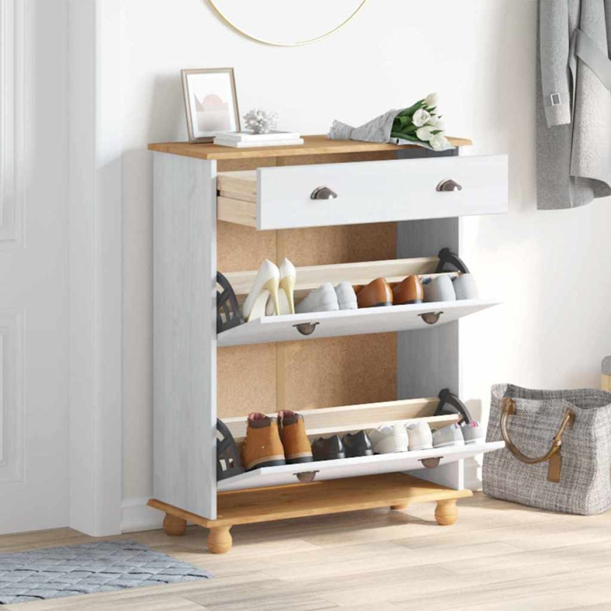 vidaXL Ντουλάπα Παπουτσιών με συρτάρι ASKIM Λευκό 85 x 35 x 108 εκ