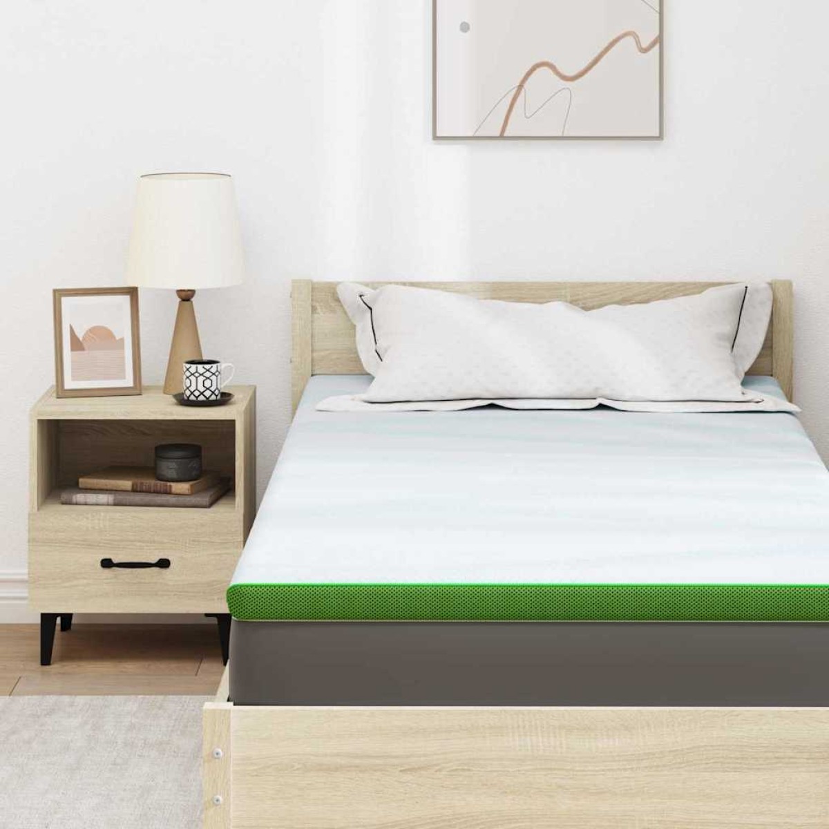 vidaXL Στρώμα επικάλυψης Λευκό και Πράσινο 90 x 190 cm Υφασμα Jacquard