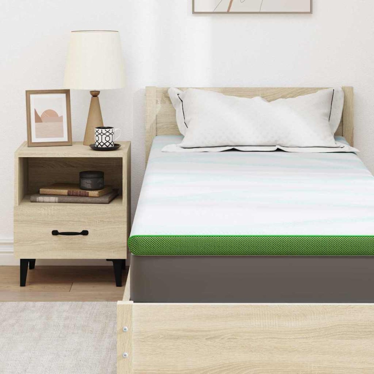 vidaXL Στρώμα επικάλυψης Λευκό και Πράσινο 80 x 200 cm Υφασμα Jacquard