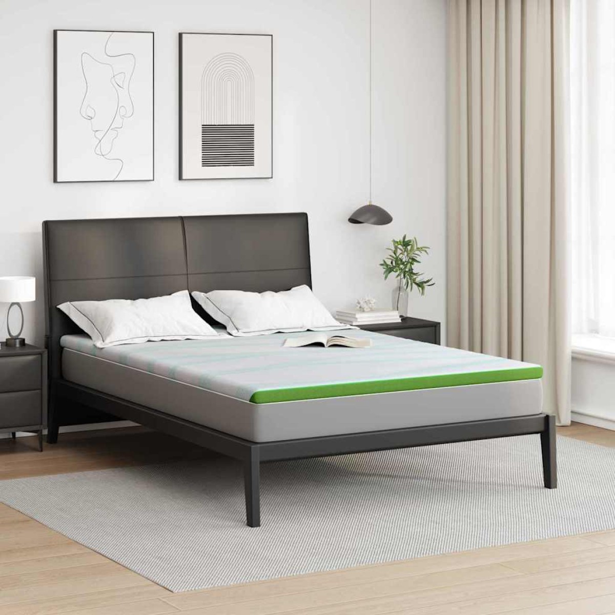vidaXL Στρώμα επικάλυψης Λευκό και Πράσινο 160 x 200 cm