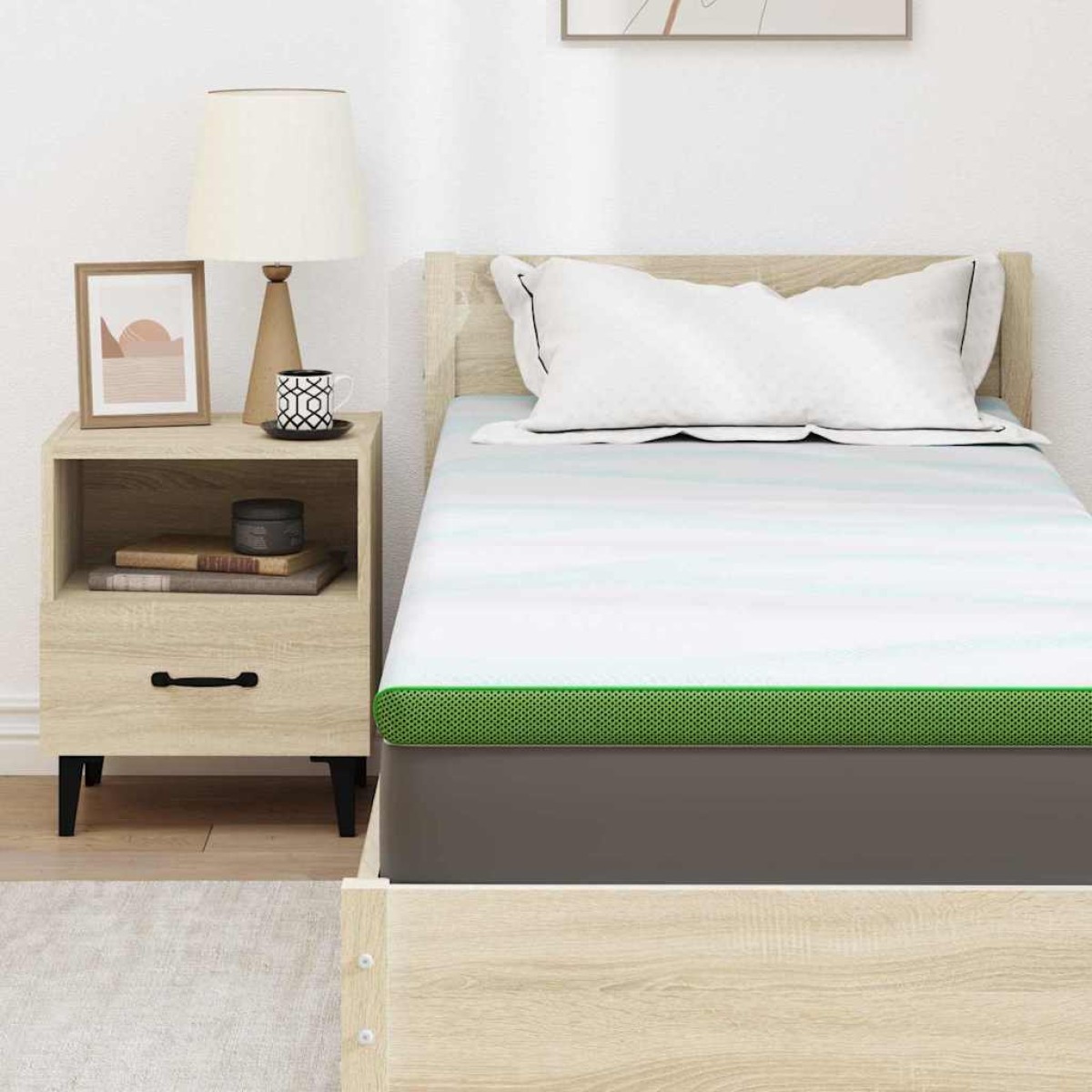 vidaXL Στρώμα επικάλυψης Λευκό και Πράσινο 80 x 200 cm Υφασμα Jacquard
