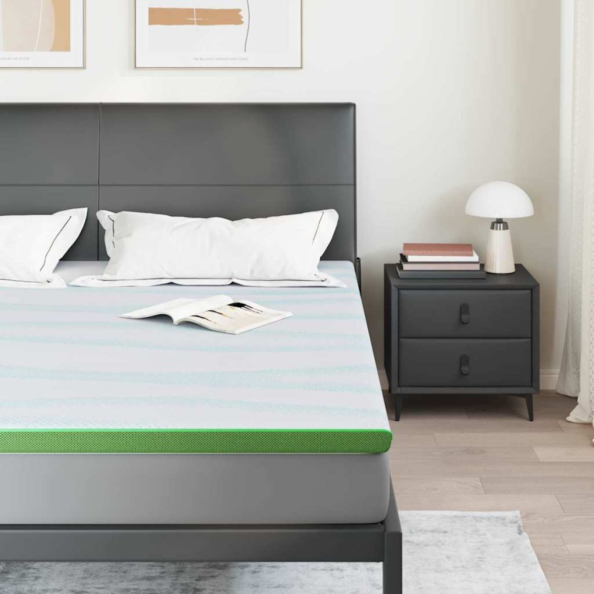 vidaXL Στρώμα επικάλυψης Λευκό και Πράσινο 180 x 200 cm