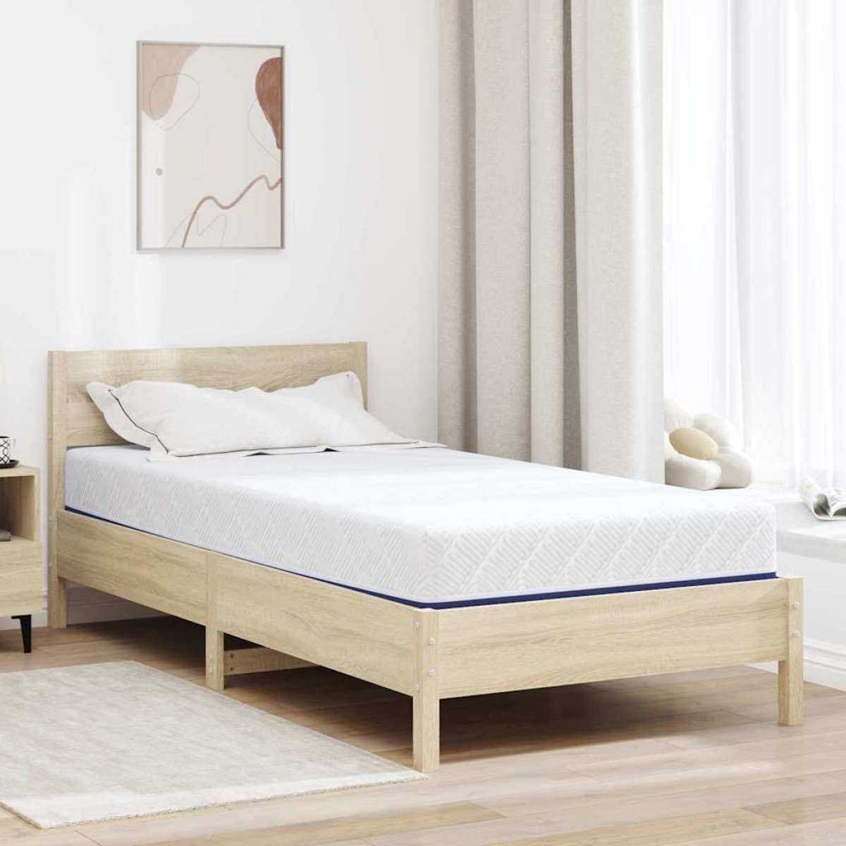 vidaXL Στρώμα Λευκό και Μπλε 100 x 200 cm Ζακάρ ύφασμα
