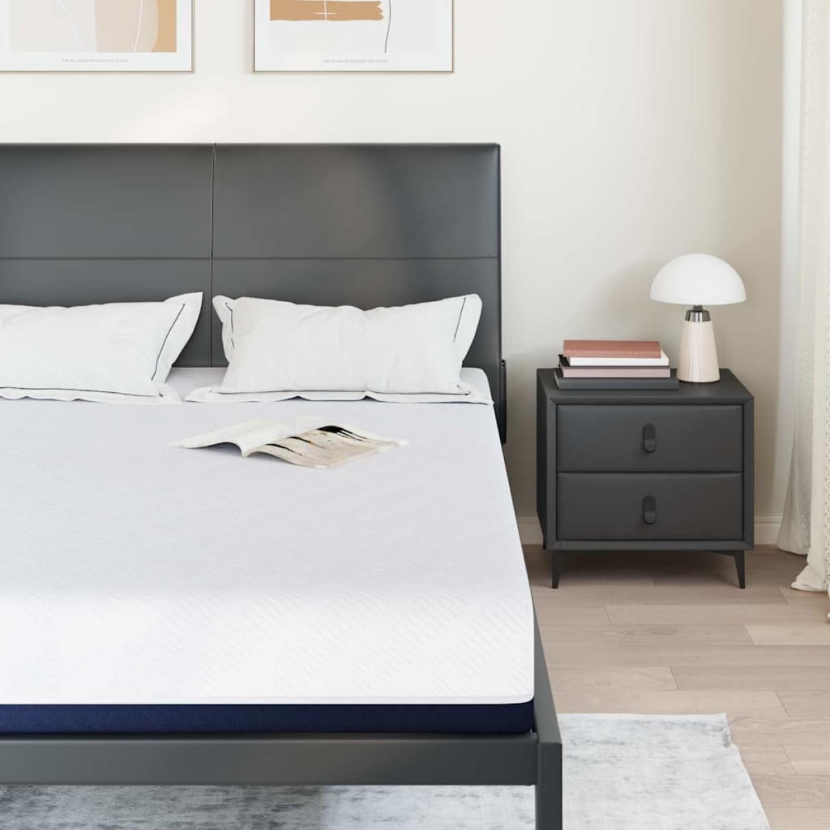 vidaXL Στρώμα Λευκό και Μπλε 160 x 200 cm Ζακάρ ύφασμα