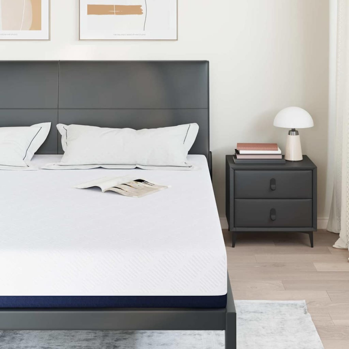 vidaXL Στρώμα Λευκό και Μπλε 180 x 200 cm Ζακάρ ύφασμα