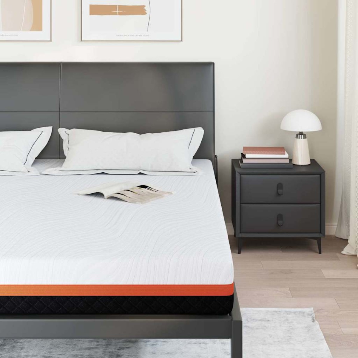 vidaXL Στρώμα Λευκό και Μαύρο 180 x 200 cm Ζακάρ ύφασμα