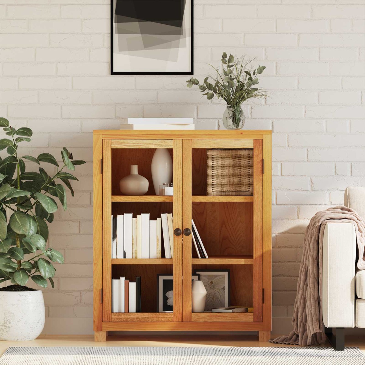 vidaXL Ντουλαπιού με ράφι Καφέ 80 x 35 x 95 εκ Στερεό Ξύλο Δρυός