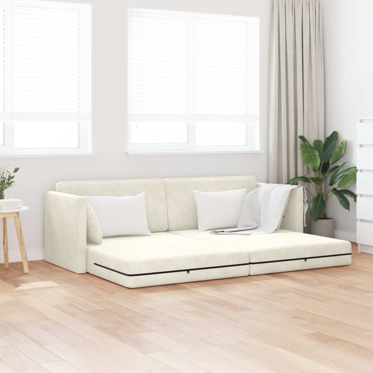 vidaXL Καναπές-κρεβάτι δαπέδου Κρεμ 213 x 70 x 77 εκ Βελούδο