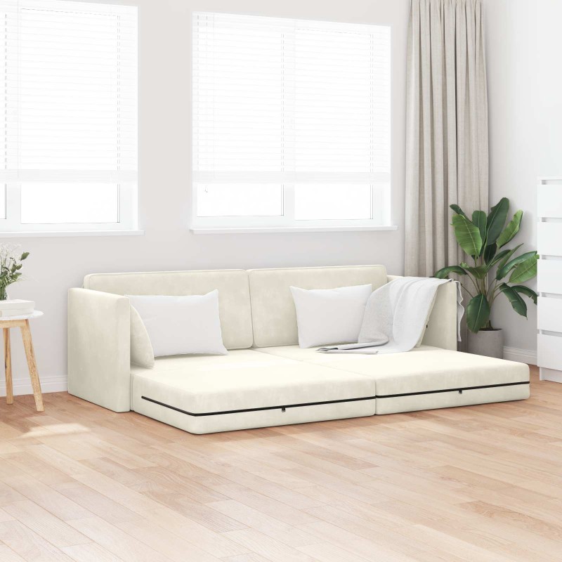 vidaXL Καναπές-κρεβάτι δαπέδου Κρεμ 213 x 70 x 77 εκ Βελούδο