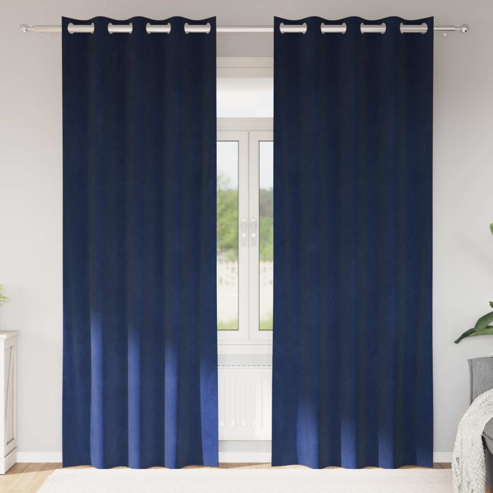 vidaXL Κουρτίνες συσκότισης 2 τμχ. Σκούρο Μπλε 140 x 260 cm Βελούδο
