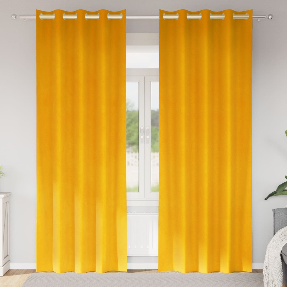 vidaXL Κουρτίνες συσκότισης 2 τμχ. Μουσταρδί 140 x 225 cm Βελούδο