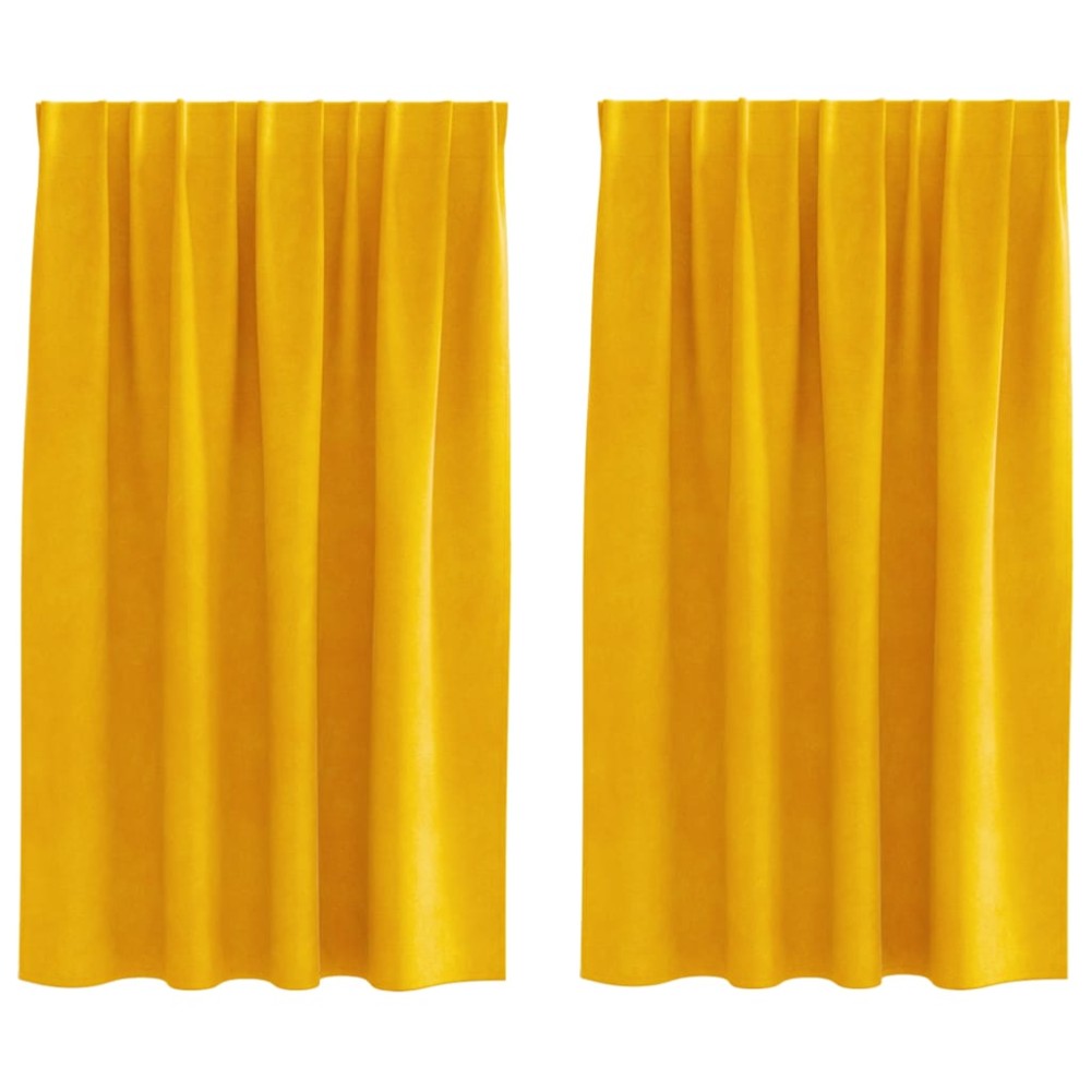 vidaXL Κουρτίνες συσκότισης 2 τμχ. Μουσταρδί 140 x 140 cm Βελούδο
