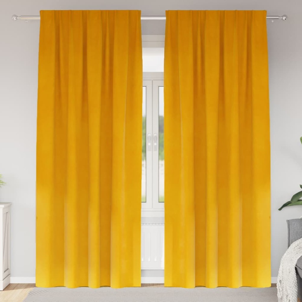 vidaXL Κουρτίνες συσκότισης 2 τμχ. Μουσταρδί 140 x 225 cm Βελούδο