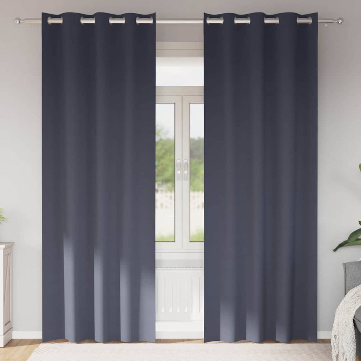 vidaXL Κουρτίνες Μαύρης Ύφανσης με Δαχτυλίδια 2 τμχ. Ανθρακί
