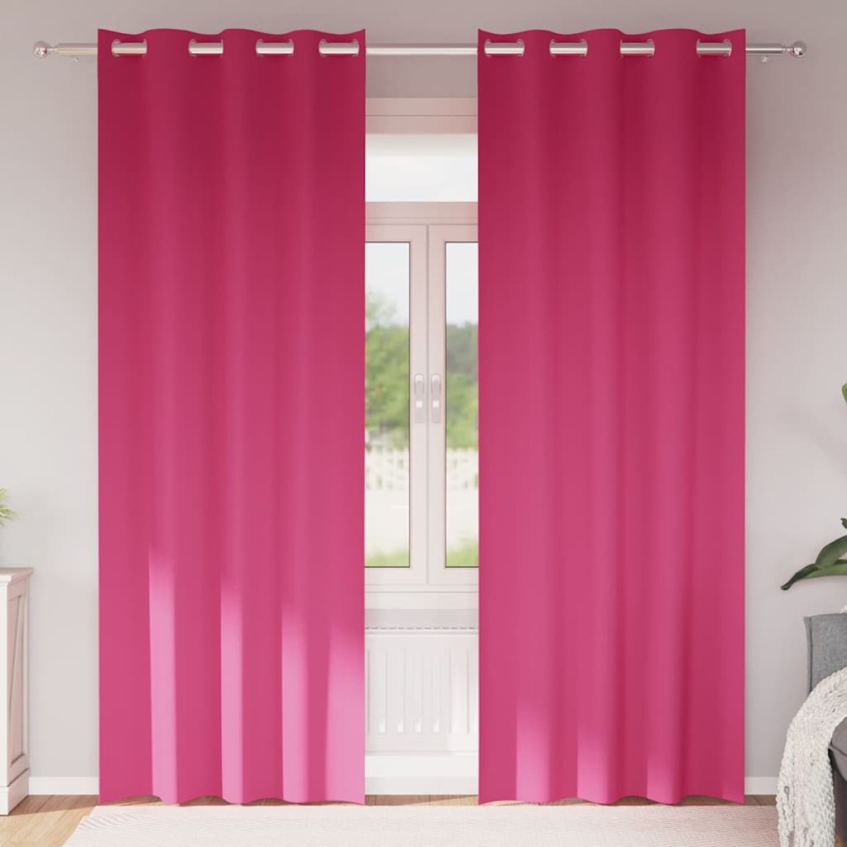 vidaXL Κουρτίνες Μαύρης Ύφανσης με Δαχτυλίδια 2 τμχ. Φωτεινό ροζ