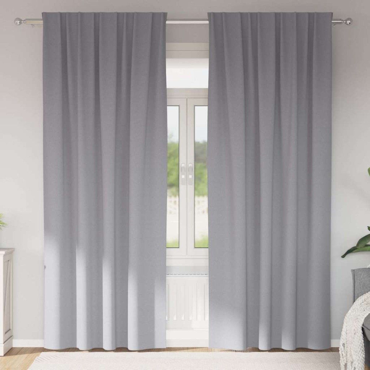 vidaXL Κουρτίνες Μαύρης Ύφανσης με Δαχτυλίδια 2 τμχ. Ανοιχτό γκρι