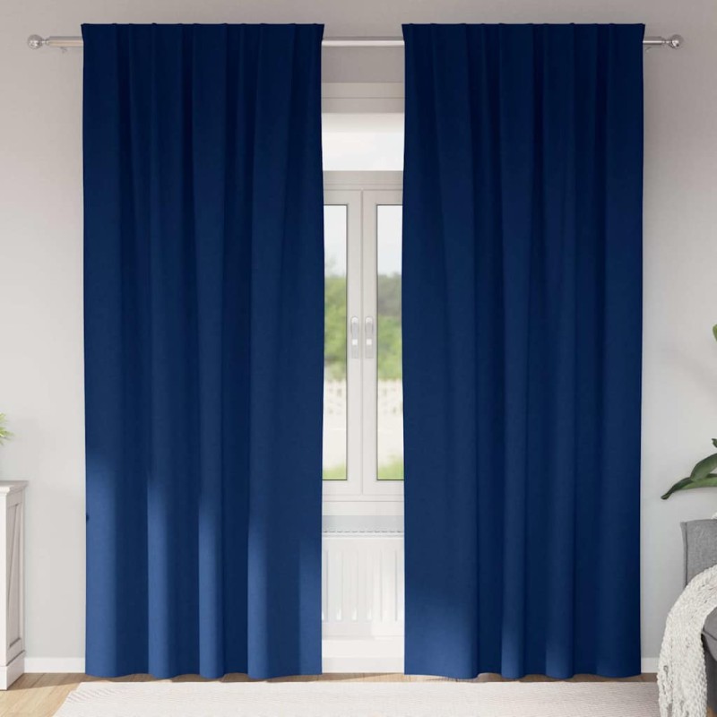 vidaXL Κουρτίνες Μαύρης Ύφανσης με Δαχτυλίδια 2 τμχ. Σκούρο Μπλε