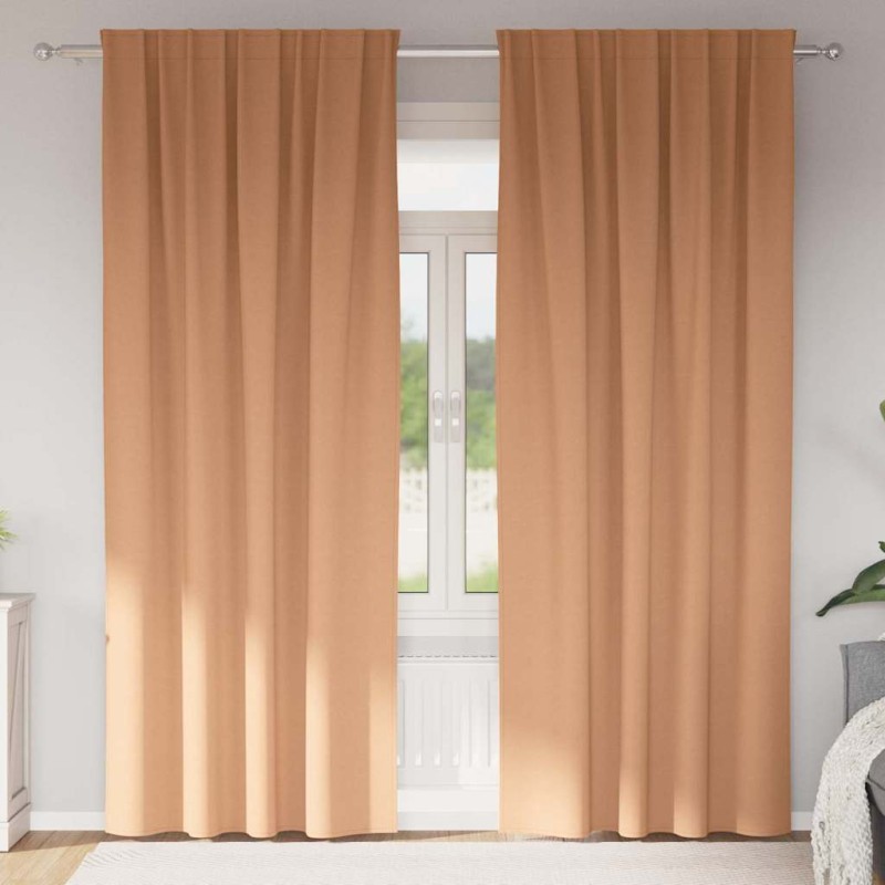 vidaXL Κουρτίνες Μαύρης Ύφανσης με Δαχτυλίδια 2 τμχ. Ανοιχτό καφέ